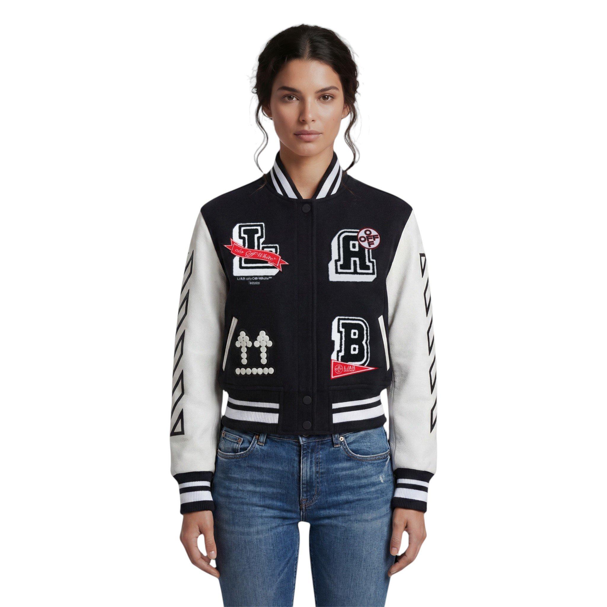 L/AB c/o Off-White Women&rsquo;s Short Varsity Jacket - Black/White - BLACK/WHITE